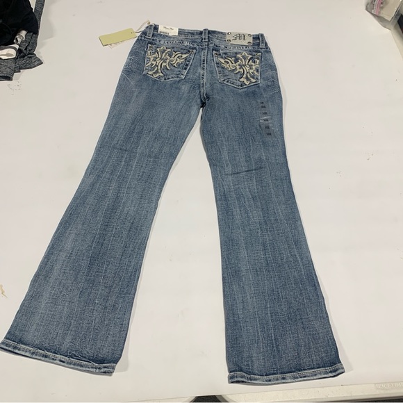NWT Buckle Miss Me Boot Cut Jeans Embellished Pockets Bling Womens Mid Rise 0485 - Picture 5 of 15